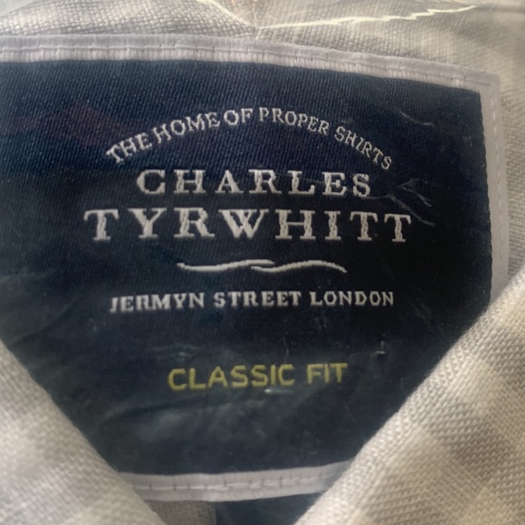 Linen Charles Tyrwhitt London New grey gingham checked men’s shirt L - Picture 3 of 9